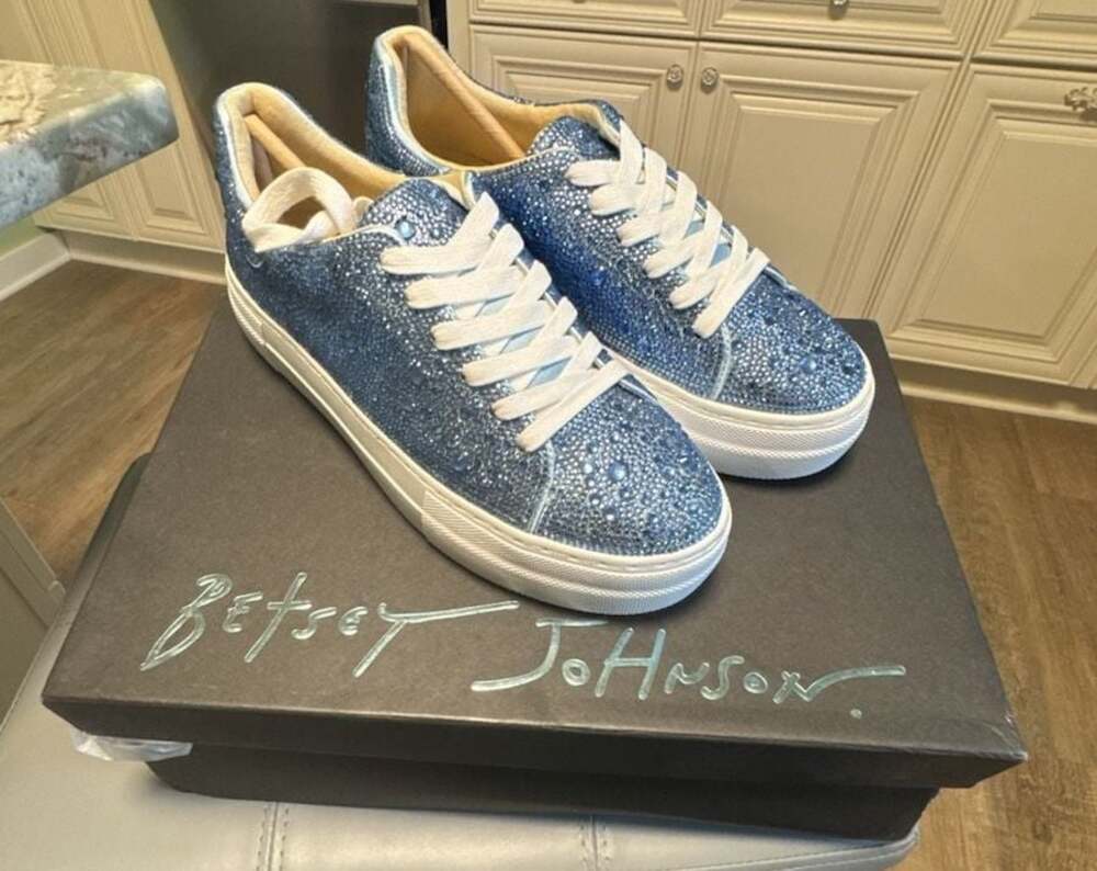 Betsey Johnson Sidny Light Blue Rhinestone Platform Sneakers 6